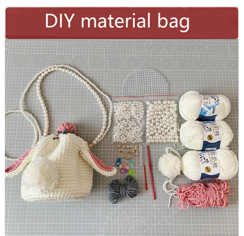 Кроличьи ушки клубника жемчуг украшения материал Набор для сумка с вставкой из