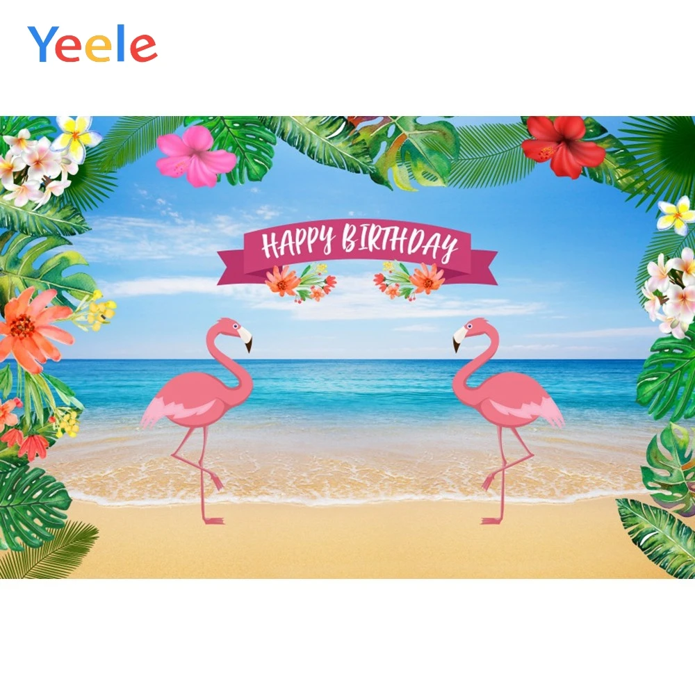 Фоны для фотосъемки Yeele с изображением неба облаков моря пляжа фламинго