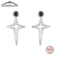 elegant kpop trendy silver earrings for women 925 sterling silver pendant earring party star black stone zircon jewelry e0826
