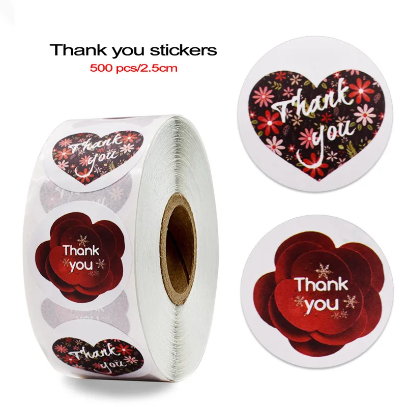 

50-500pcs Beautiful 3D Red Floral Thank You Stickers 2 designs for Wedding Favors and Party Handmade Stickers Envelope Seal