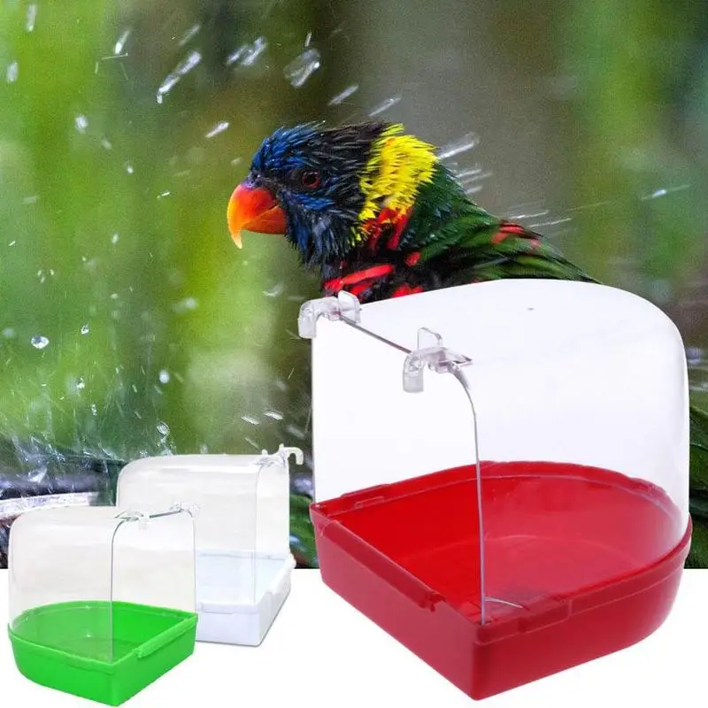 

Bird Bath Bathtub Bath Box Bird Cleaning Tool Cage Plastic Accessories Transparent Hanging Tub Shower Random Color Bath Par V0W2