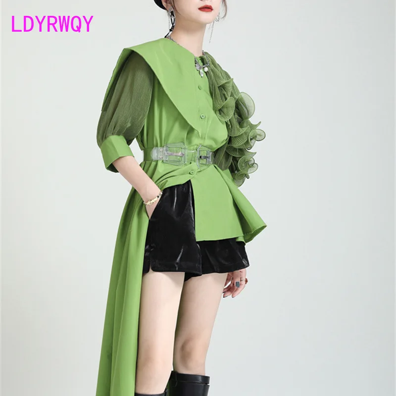 

LDYRWQY 2021 white elastic high waist summer new fashion wide-leg flashing Korean temperament casual shorts Polyester