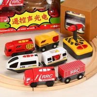kid toy remote control rc car electric train toy set with wooden rail remote control toy children electric train toy fun gift
