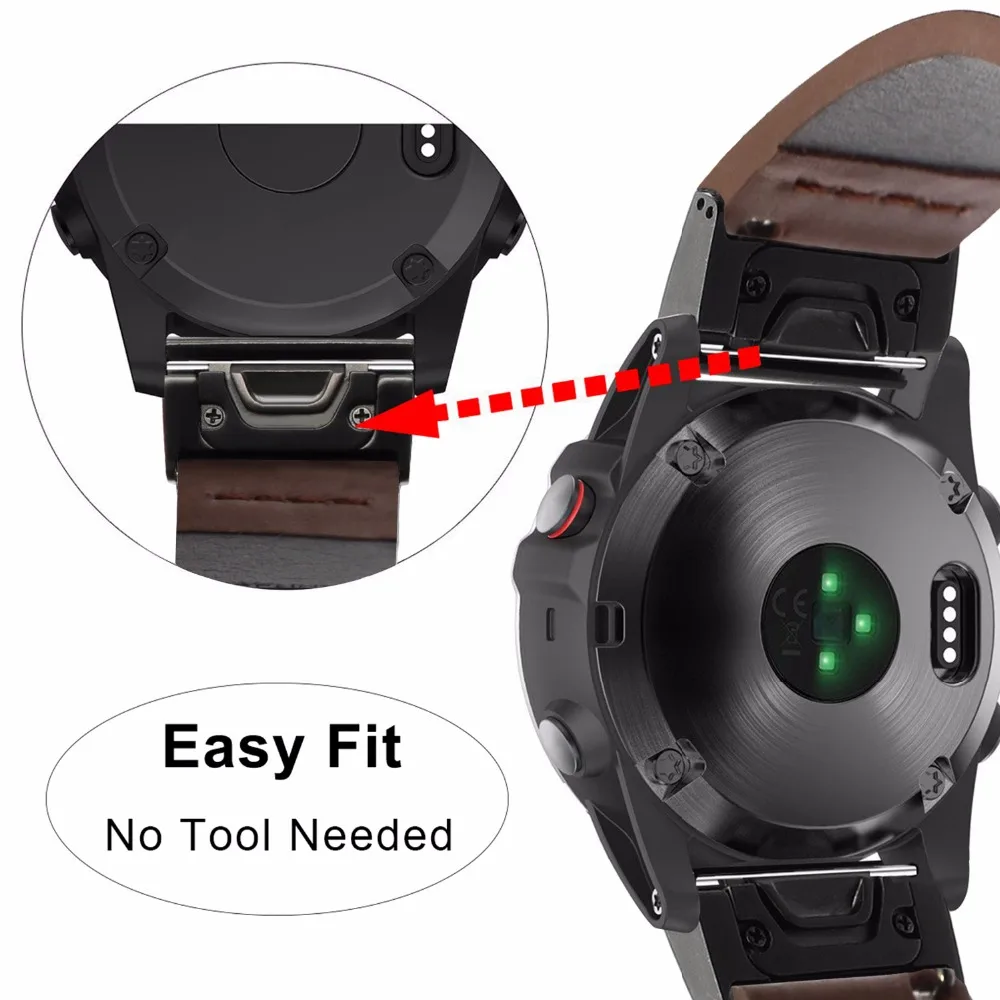 Quick Fit Genuine Leather Watchband 22/26mm for Garmin Fenix 6x 5X Plus 3 3HR 5 6 Forerunner 935 945 Watch Band Wristband Strap | Наручные