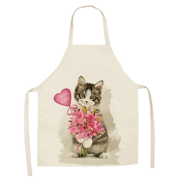 Льняные милые Кухонные фартуки с принтом кошки унисекс вечерние для готовки