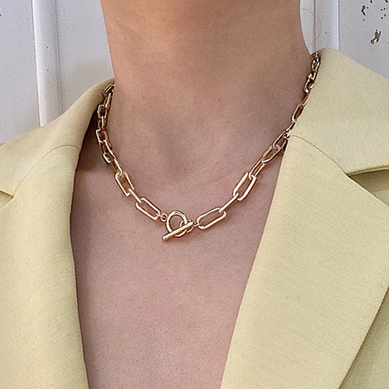

Thick Chain Toggle Clasp Gold Necklaces Mixed Linked Circle Necklaces for Women Minimalist Choker Necklace Hot Jewelry