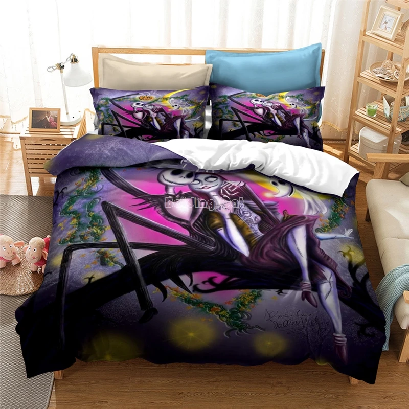 New Nightmare Before Christmas Bedding Set 3d Cartoon Children Cotton Duvet Cover Pillowcase Twin Full Queen King Bed Linens | Дом и сад