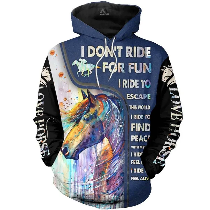 

Spring Autumn 3D Men's Hoodies Orange Horse Pattern Hooded Sweatshirt Long Sleeve Oversized Pullovers Casual Loose Sweatshirts