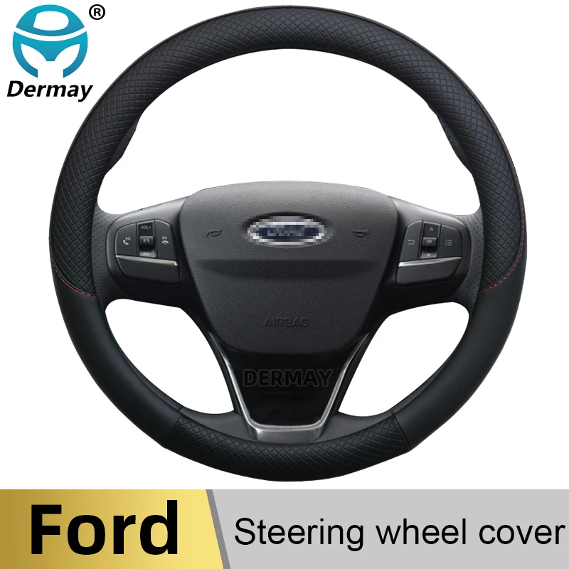 

100% DERMAY Brand Leather Car Steering Wheel Cover Anti-slip for Ford Galaxy High Quality Auto Accessories