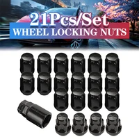 21pcsset m12x1 5mm car wheel locking nuts blots locker with key for ford for focus for c max 2007 2010 black alloy