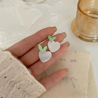 2021 korean white shell heart drop earring for women s925 silver needle double heart dangle earring statement female jewelry