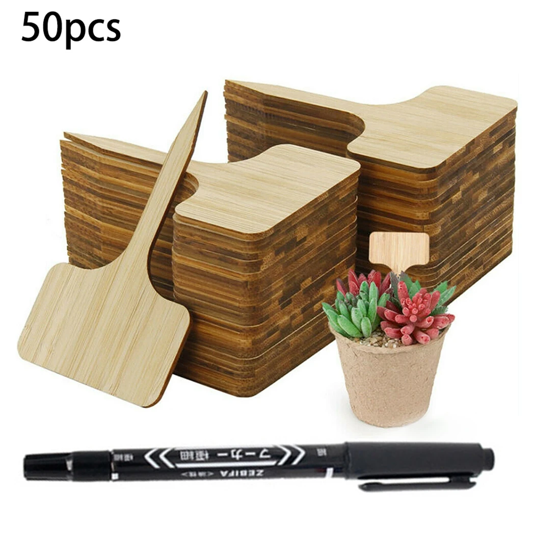 

50pcs Labels Plant Flower Word T-tags Garden Home Stake Decor With pen