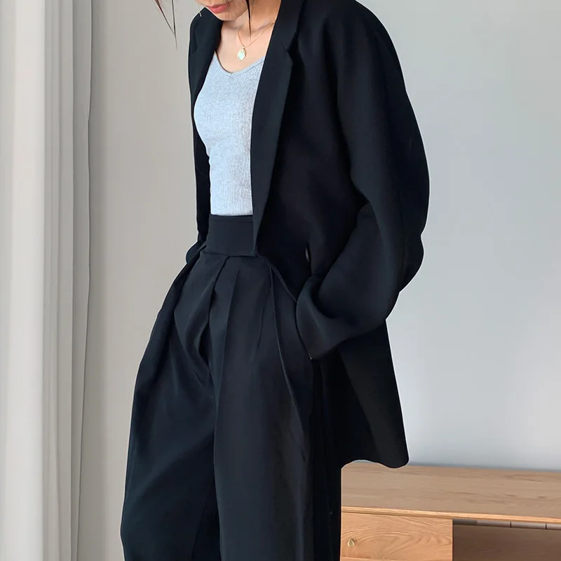 Женский двубортный Блейзер на пуговицах черная Повседневная Свободная куртка с