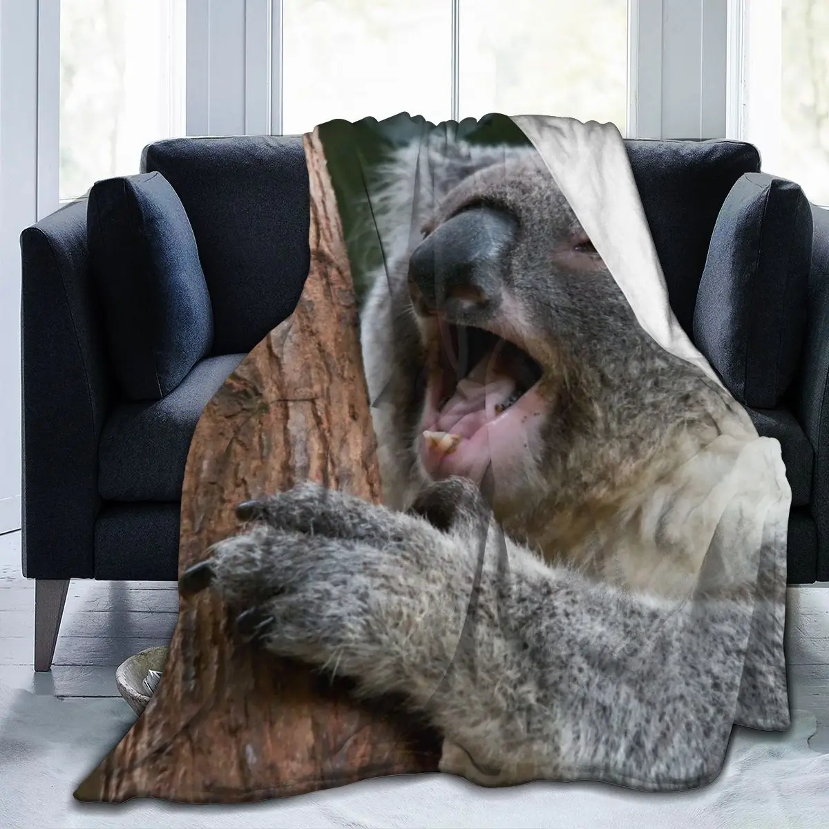 

Manta con estampado 3D de Koala, colcha retro, ropa de cama, cuadrada, suave, de lana para picnic