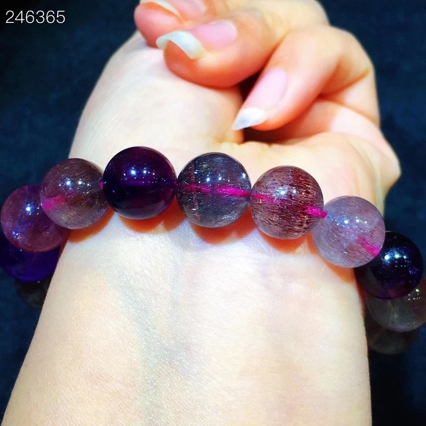 

Natural Red Lepidocrocite Quartz Bracelet 11.3mm Super Seven 7 Clear Round Beads Stretch Crystal Bracelet AAAAAA Genuine