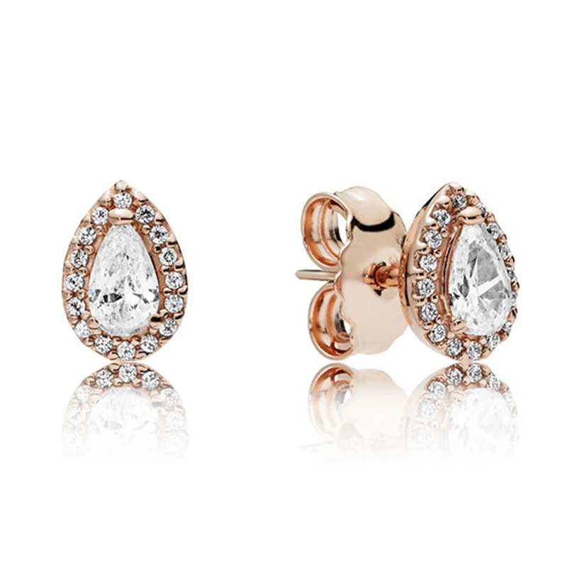 Стерлингового Серебра 925 розовое золото сверкающие круглые квадратные блестящие