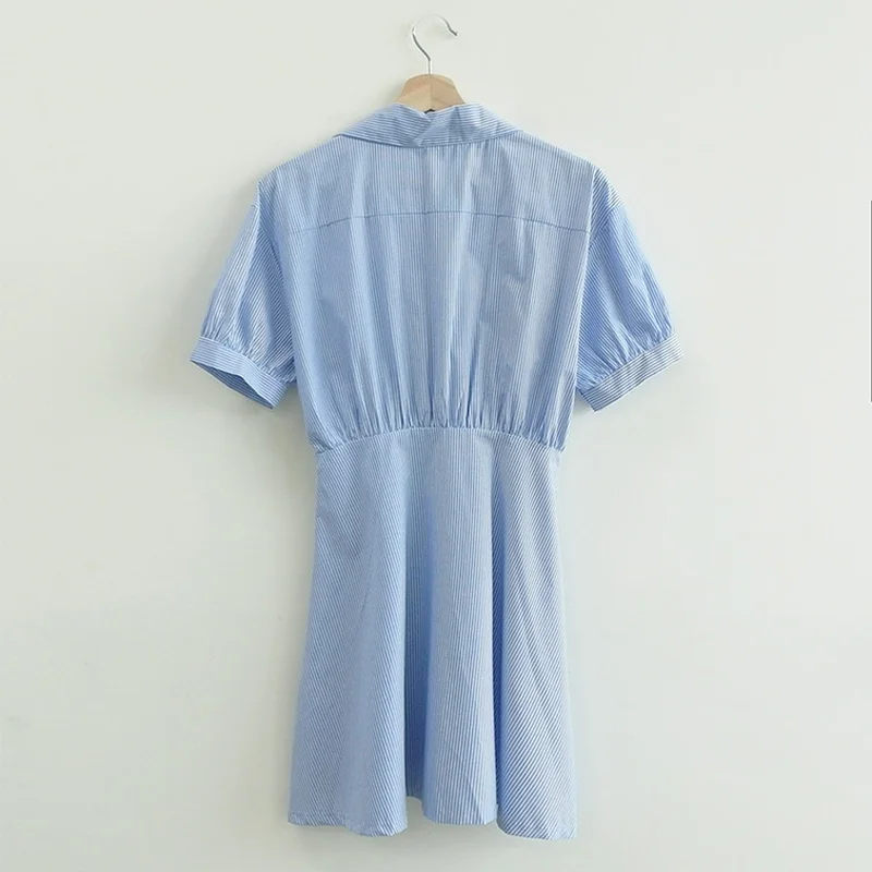 Мини-платье женское в полоску с V-образным вырезом и коротким рукавом | Женская