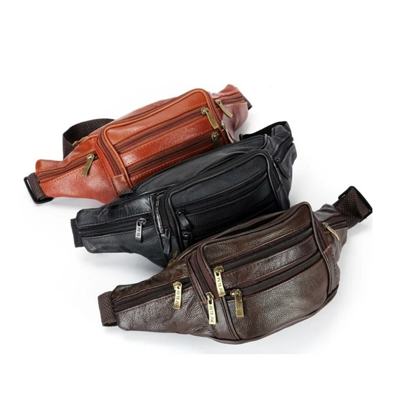 

Men's Waist Packs male Genuine Leather Bag Waist Belt Bag Male Leather Travel Pack 2021 Fashion Luxury Small Bags For Men