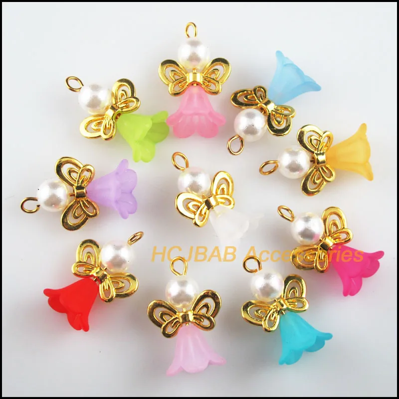 

20 New Butterfly Angel Charms Mixed Acrylic Gold Color Wings Pendants 17.5x26mm