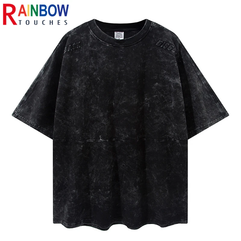 

Rainbowtouhes Short Sleeve 2021 New Loose Worn Three-Dimensional Embossed Shirt Hip Hop Retro High Street Fashion T-shirt Unisex