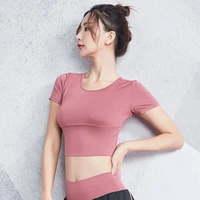 2020 new women sexy yoga crop tops short sleeve fitness shirt quick dry tennis training tees exposed navel long sleeve