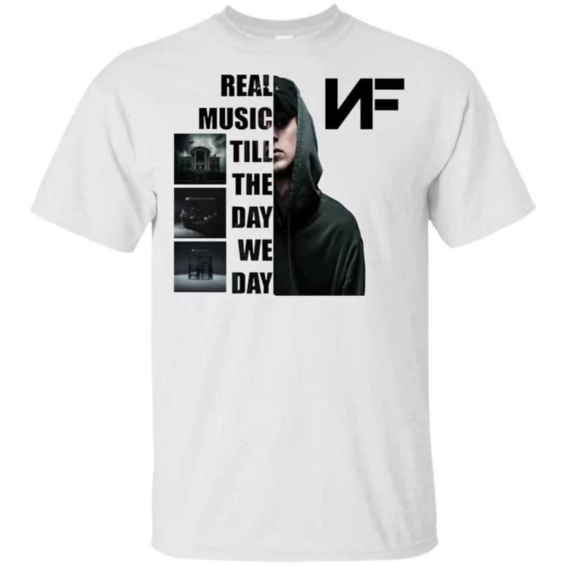 Nf настоящая музыка до дня мы высечки логотип Футболка бело-серая для