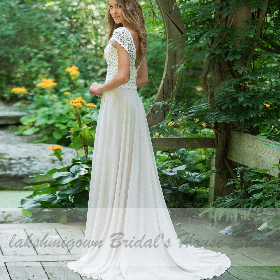 Lakshmigown Винтаж Boho Свадебное Платье пляжное 2020 глубокий v образный вырез на шее