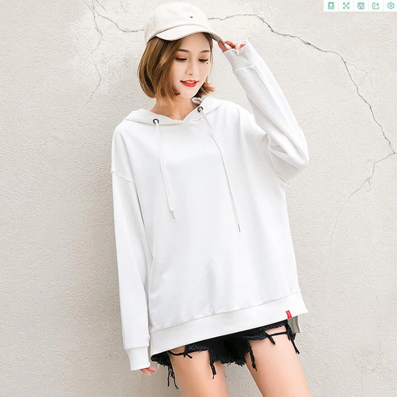 Однотонная белая толстовка с капюшоном женская простая однотонная свободная