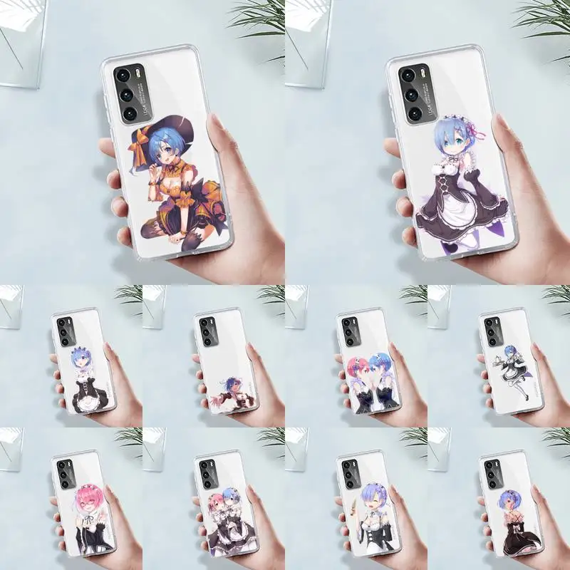 

Hot Anime ReZERO Ram Rem Phone Case Transparent For Huawei 8 7 6 5 4 3 2 pro SE i E Soft TPU Clear Mobile Bags Coque