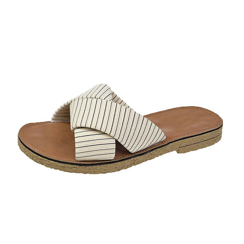 

New Summer Sandals Fashion Casual Comfortable Trend Stripe Suede Open Toe Simple and Comfortable Flat Sandals Plus Size
