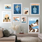 Абстрактная девушка Плавание Серфинг Пляж настенная Картина на холсте скандинавские плакаты и принты настенные картины для гостиной домашний декор