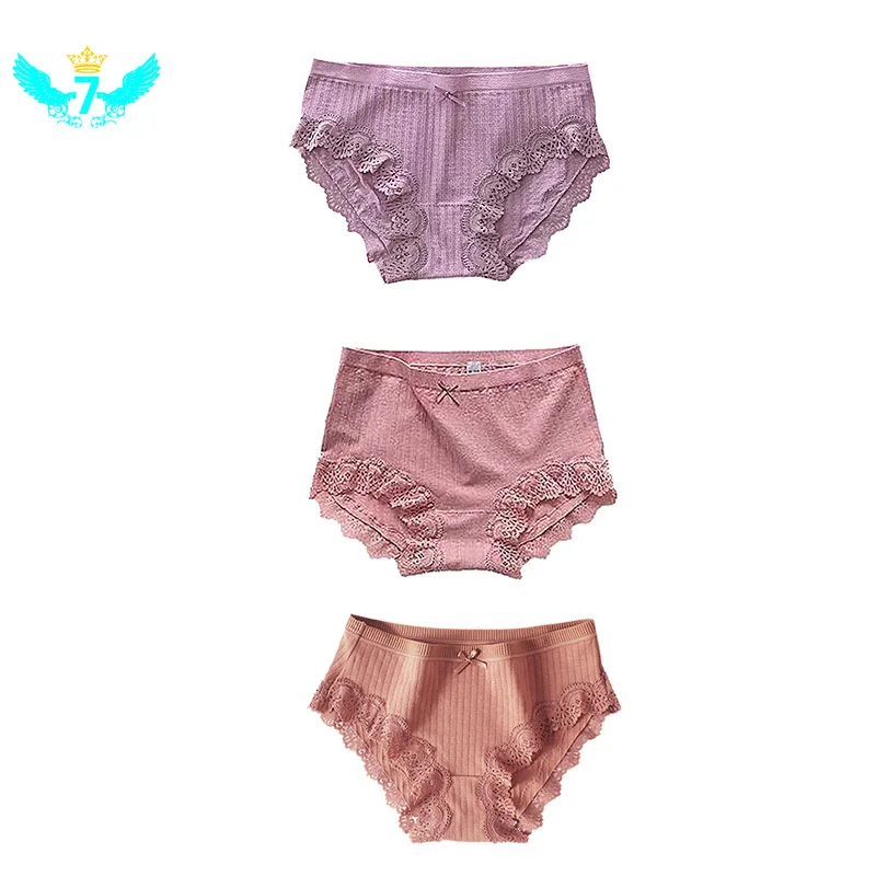 

Women Underwear Soft Lace Seamless Briefs Cotton Mid-waist Breathable Panties TOA