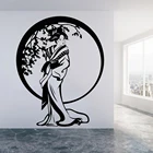 Виниловая наклейка на стену в японском стиле, наклейки на стену в виде Круга сакуры, цветов, гейши для спальни, винтажное украшение для комнаты, W172