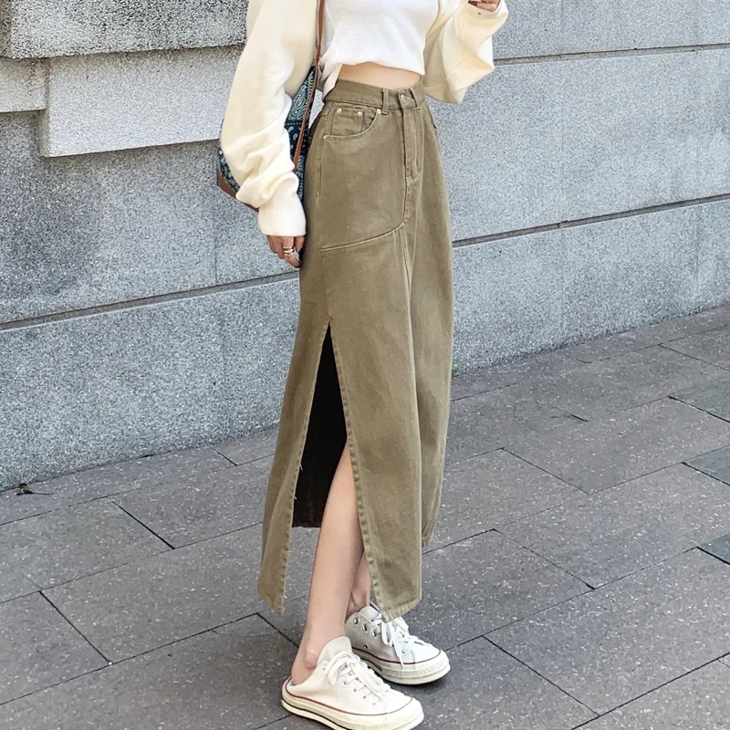 

Женская длинная юбка средней длины, с завышенной талией