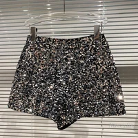 whole body sequins shorts women 2021 autumn new shiny zipper nightclub short femme slim fit sliver black