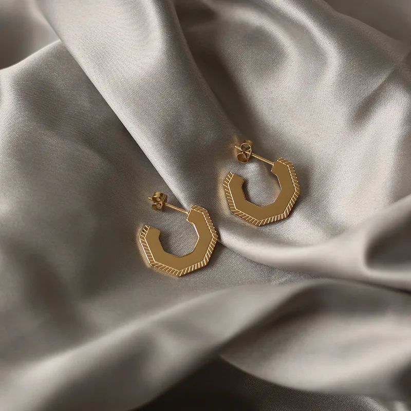 

Stainless Steel Stud Earrings Plated Gold Gift For Women Minimalist Unusual Design Bijouterie Female Jewellery Accessories