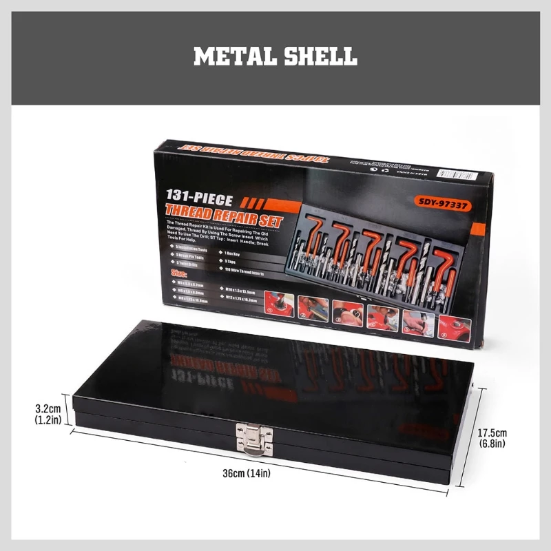

X7AE 131 Pcs Metric Thread Repair Tool Drill Helicoil Repair Kit for Repairing M5 M6 M8 M10 M12 Internal Screw Holes