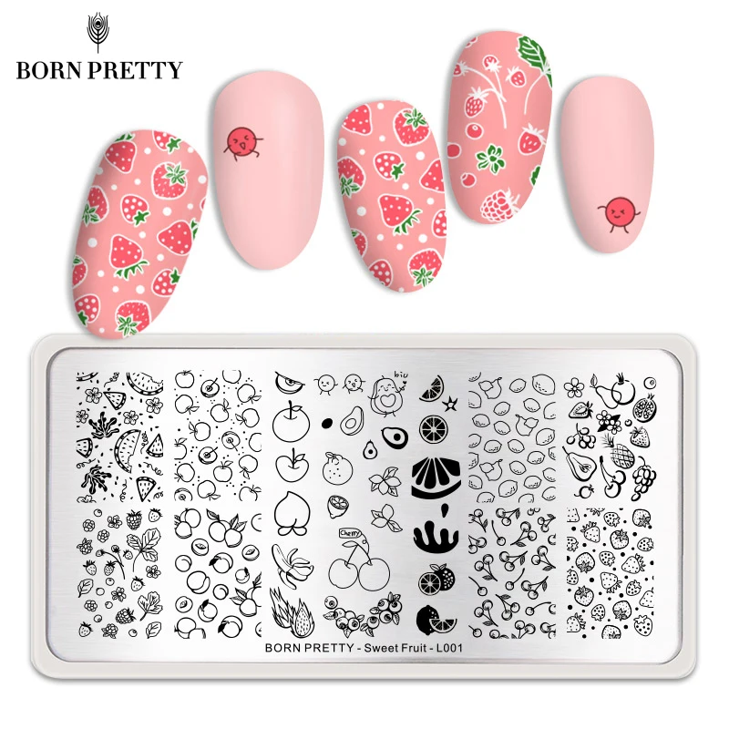 Серия BORN PRETTY Fruit штампованные пластины Прямоугольная форма лимон арбуз