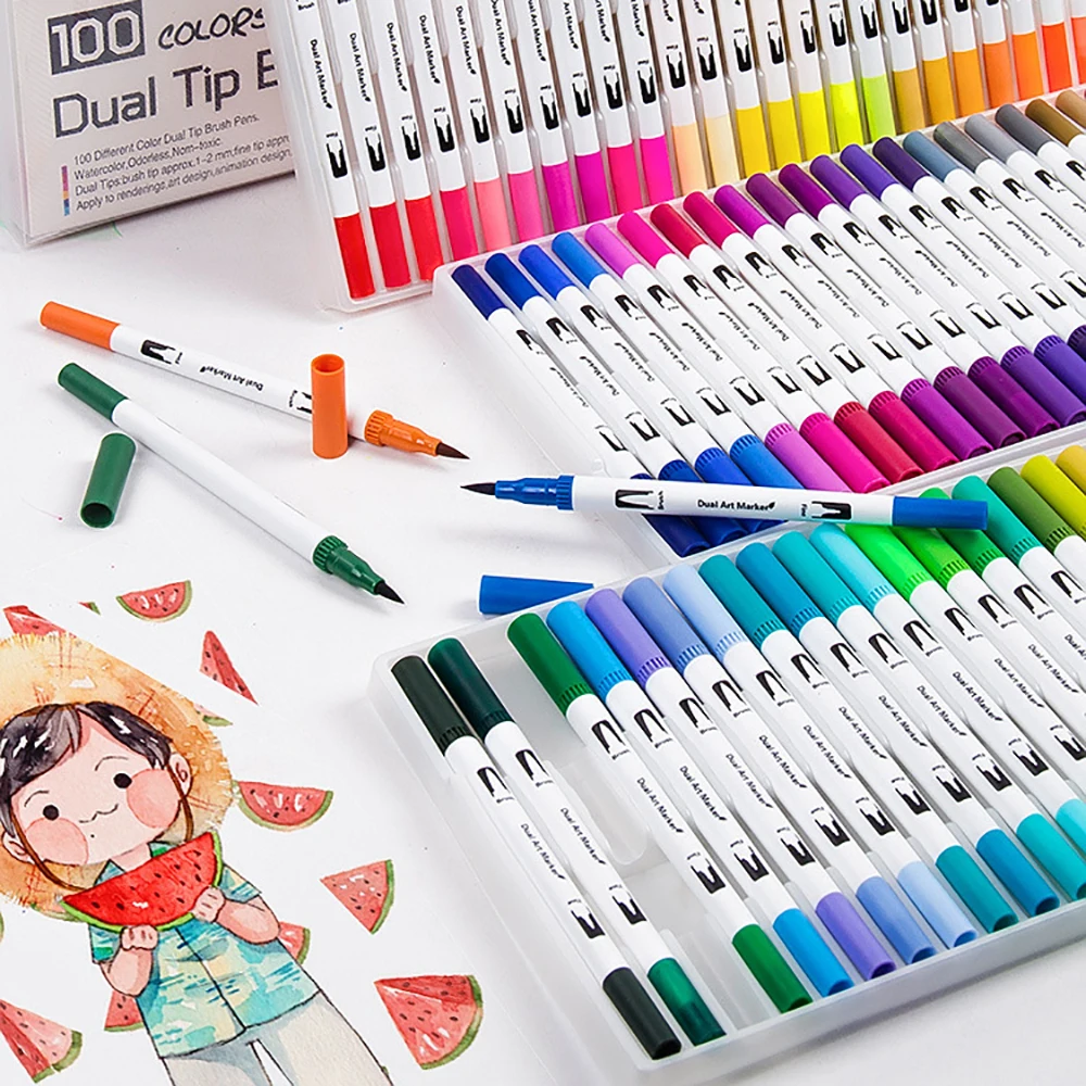 12-132Colors Brush Pen Art Markers Set Calligraphy Dual Tip Highlighter Sketching Marker For Lettering Painting Supplies | Канцтовары