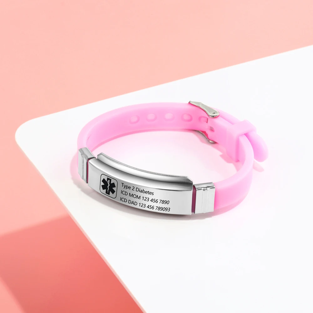 Браслет с гравировкой на заказ из нержавеющей стали и розового силикона