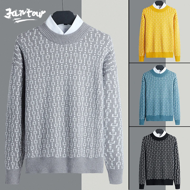 

Autumn Winter Sweater Mens Winter Thick Warm Cashmere Turtleneck Men Knitted Plaid Sweaters Slim Fit Pullover Pull Homme Classic