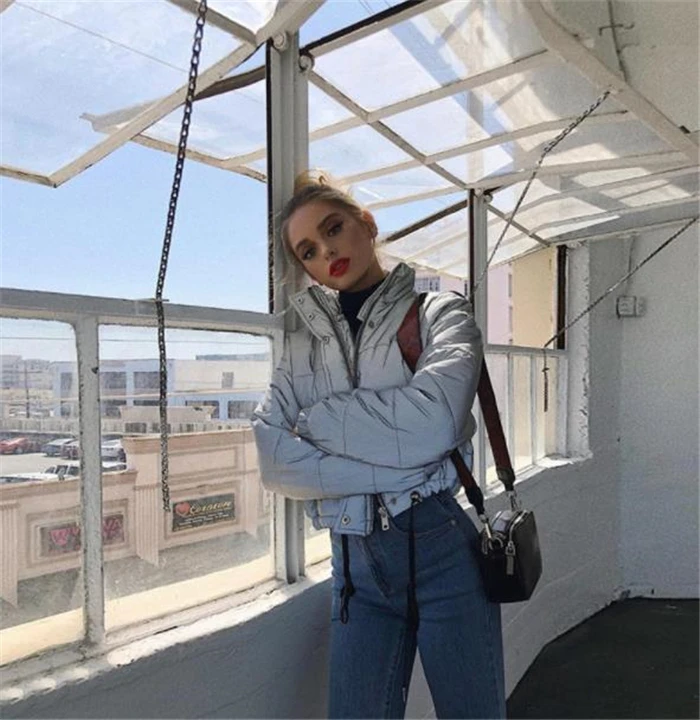 Светоотражающие короткие женские пальто зимнее модное куртки женская короткая