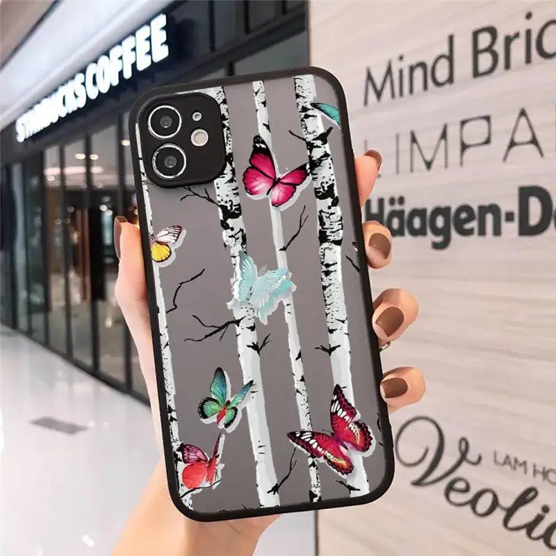 

butterfly Painting design Phone Cases matte transparent For iphone 7 8 11 12 plus mini x xs xr pro max cover
