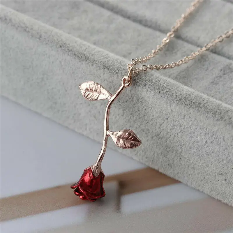 

Women Fashion Vintage Rose Flower Pendant Necklace New Design Jewelry Gift
