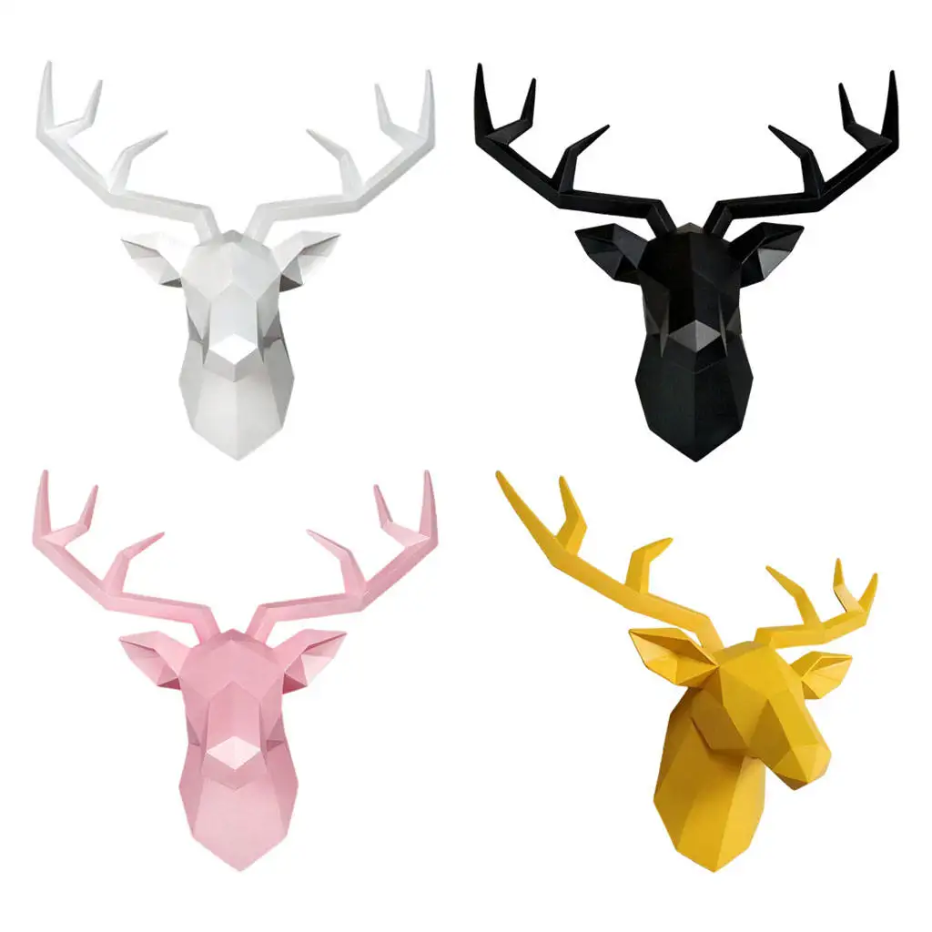 

3D,Deer Head Statue Room Wall Decor Sculpture 50x49cm Animal Figurine Miniature Modern Art Home Decorations Accessories