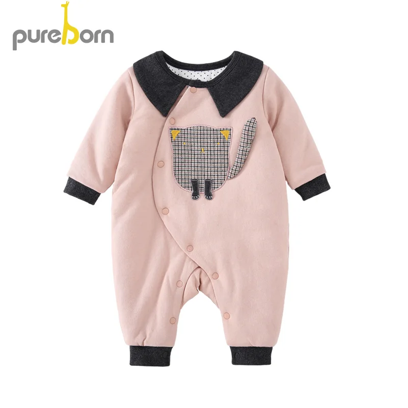 Pureborn/комбинезон для новорожденных; хлопковый стеганый хлопковый комбинезон с хлопковой подкладкой; теплый комбинезон для маленьких мальчиков; Одежда для девочек - Цвет: pink