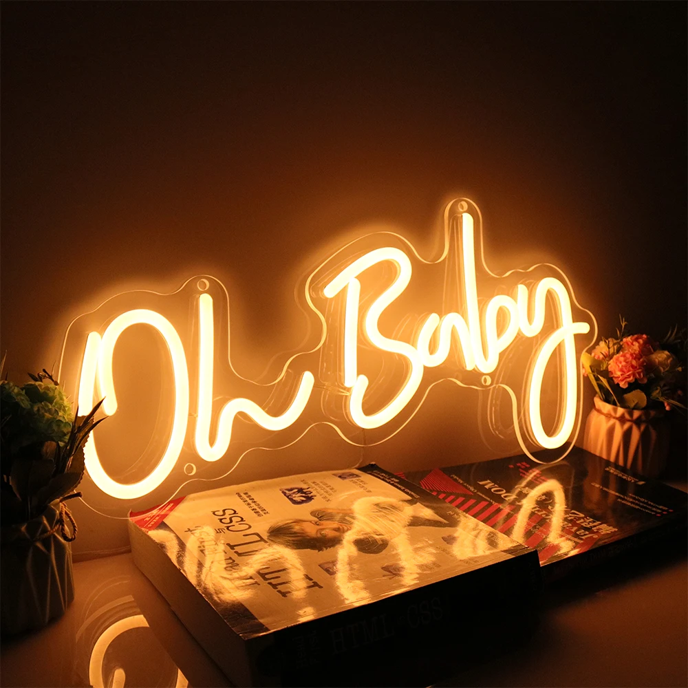 

Неоновая вывеска Oh Baby со светодиодными буквами, домашний декор для комнаты, украшение для свадебной вечеринки, индивидуальный неоновый све...