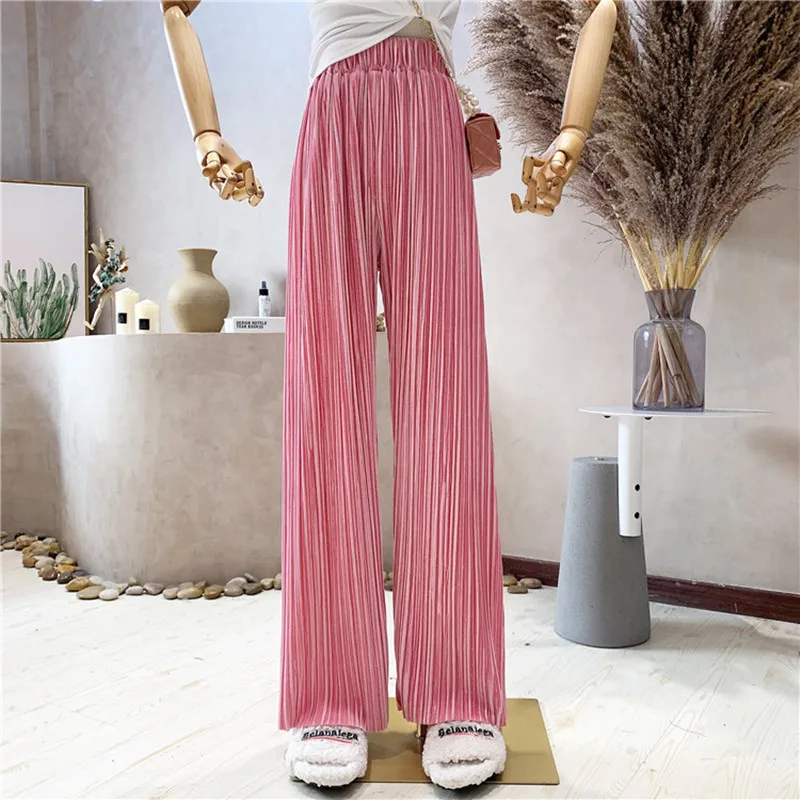 

New Women's Clothing 2021 Autumn Winter Pressed Pleat Elastic high waist loose slim comfortable velvet casual pants