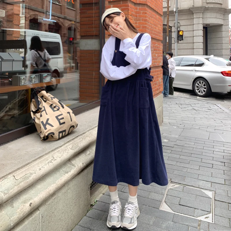 Платье женское вельветовое средней длины винтажный Повседневный длинный