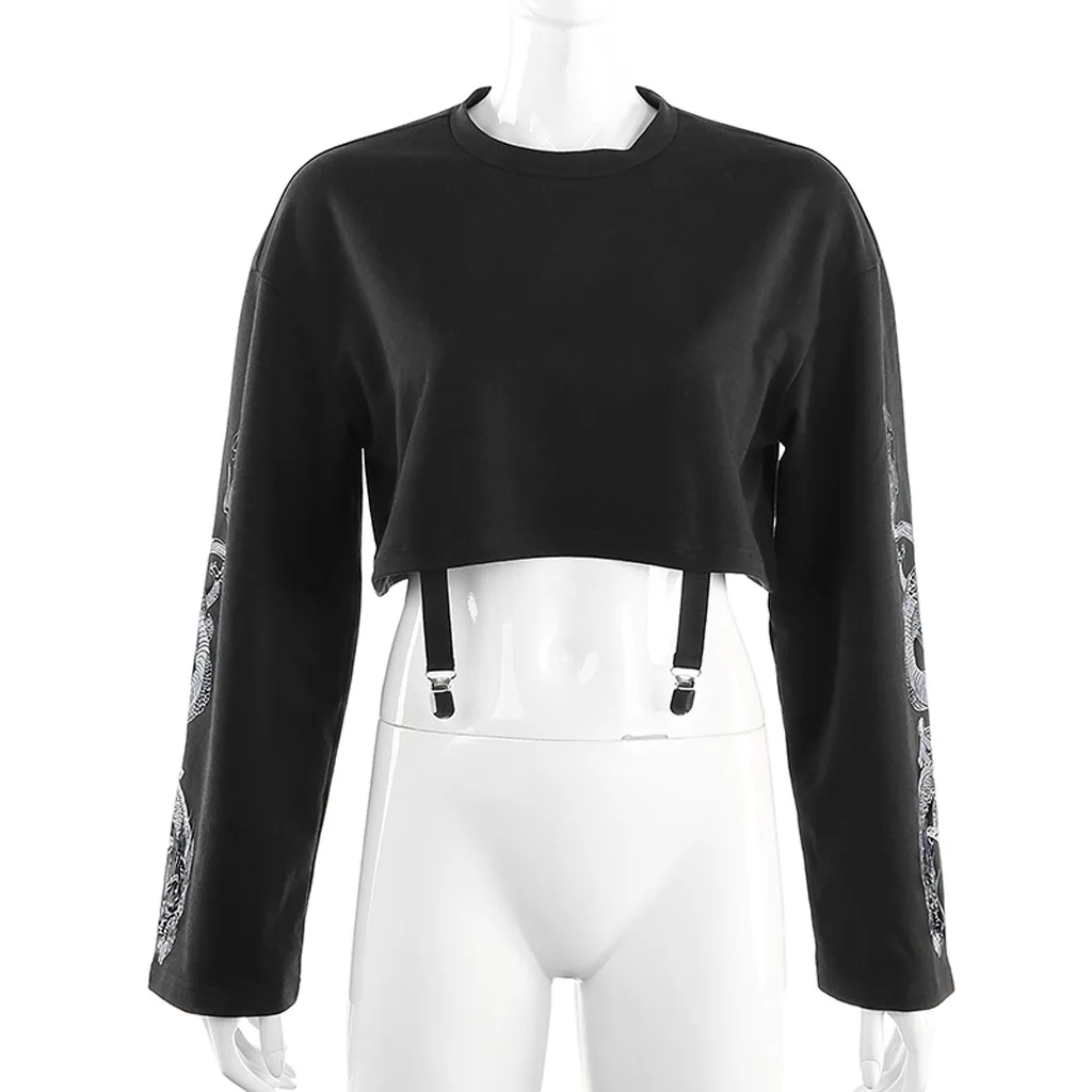 

Gothic Style Women Sweatshirts Causal Punk O-neck Print Full Sleeve Loose Sweatshir Spring Autumn Clothes Pullover Hot